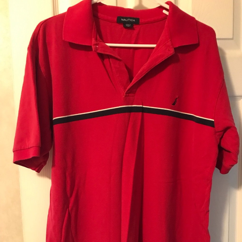 Mens Nautica polo shirt red with black stripe
